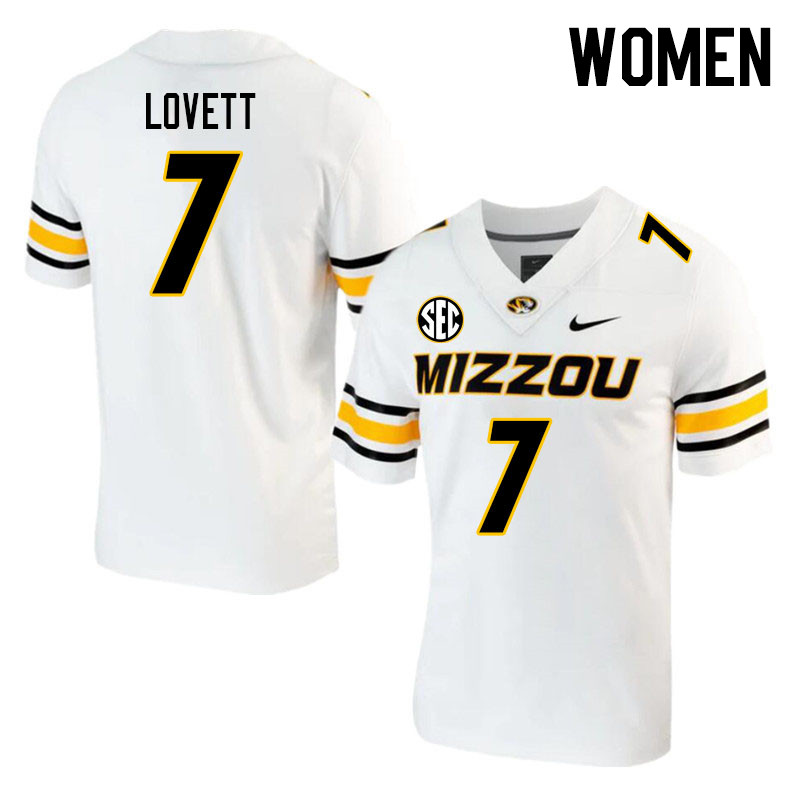Women #7 Dominic Lovett Missouri Tigers College 2023 Football Stitched Jerseys Sale-White - Click Image to Close